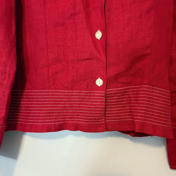 Vintage French-Made 100% Linen Red Button-Up Jacket – Size T.3 (M) - Picture 3 of 6
